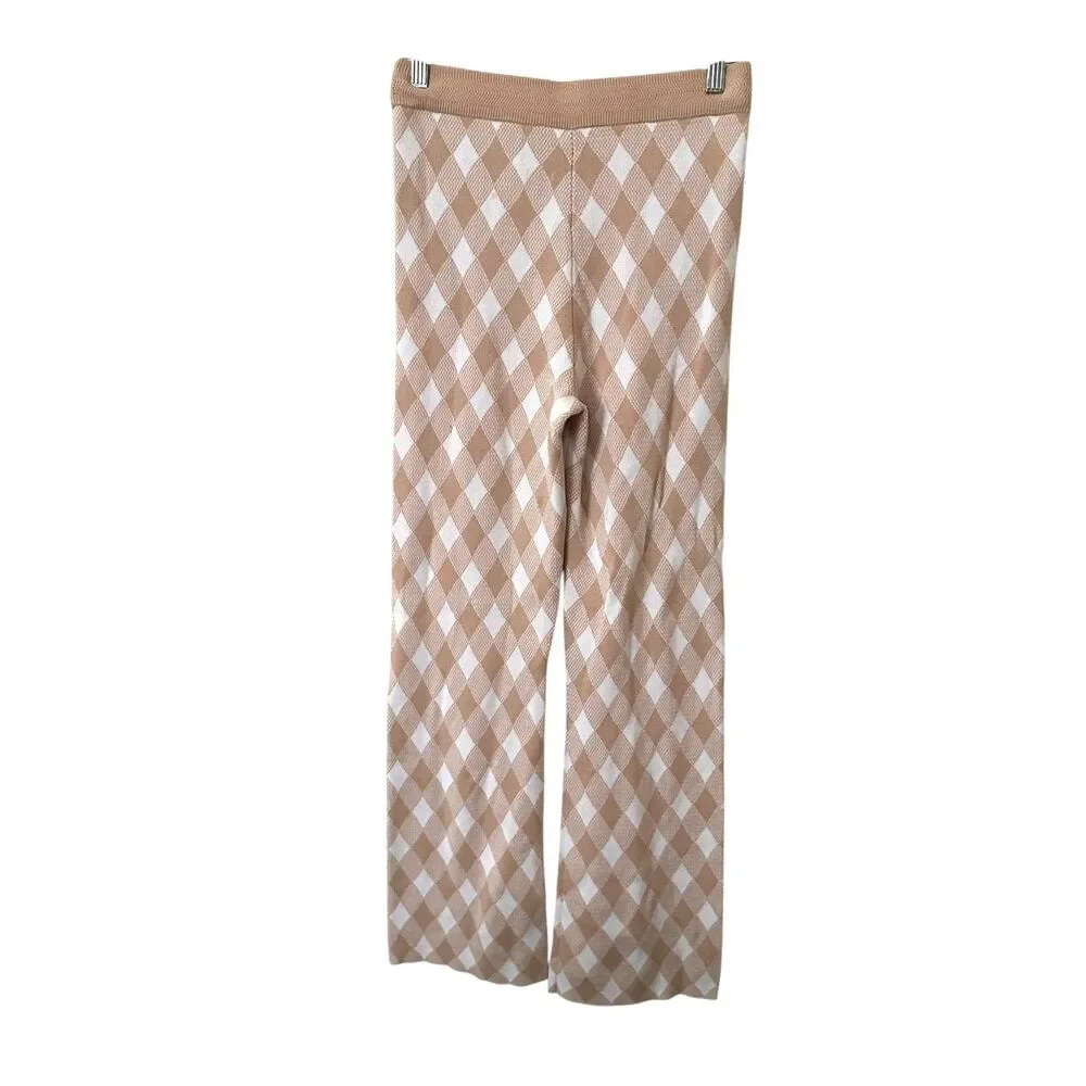 SAYLOR Checkered Knit Pant‎ Set Tan/White Small